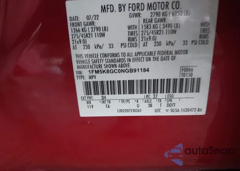 2022 Ford Explorer St z USA, uszkodzony, nr VIN 1FM5K8GC0NGB91184